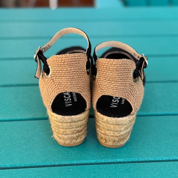VISCATA Pubol Espadrilles Black Canvas Wedge Heel Sandals Ankle Strap US 7 EU 38 - Picture 11 of 12